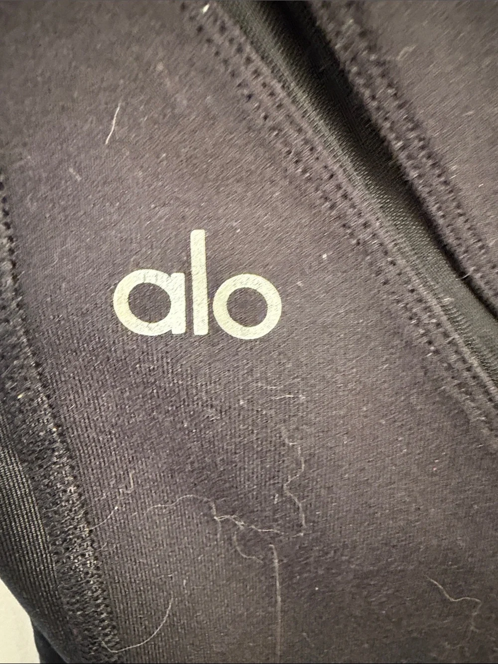 Alo Leggings Long Black Net Trim Inserts Diagonal Design Satin Strips